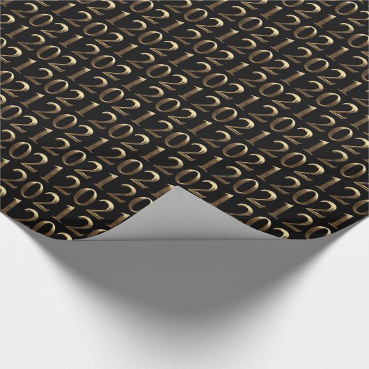 2021 Elegant Faux Golden Numbers Pattern Black Cadeaupapier (Hoek)