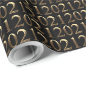2021 Elegant Faux Golden Numbers Pattern Black Cadeaupapier (Rol Hoek)