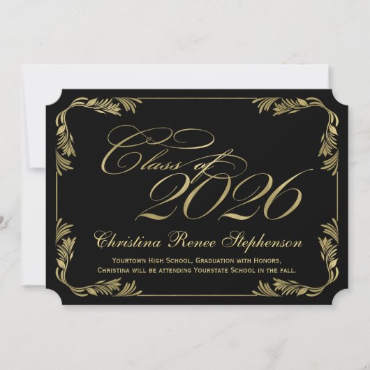 2021 Elegant Zwart/Goud Classy Formeel Afstuderen Kaart (Voorkant)