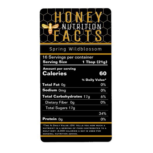 2021 FDA Honey Honeycomb and Bee Etiket (Voorkant)