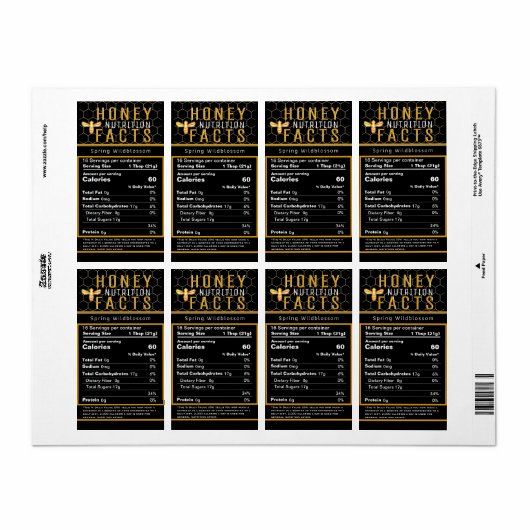 2021 FDA Honey Honeycomb and Bee Etiket (Full Sheet)