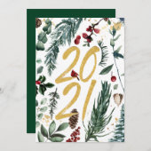 2021 Festive Pine Bough Magnolia Red Berry Feestdagenkaart (Voorkant / Achterkant)