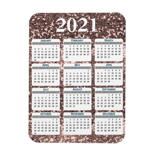 2021 Full Year Chunky Glitter Sparkle Calendar Magneet (Verticaal)