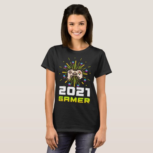 2021 Gamer Play Computer Video Games 2021 Firework T-shirt (Voorkant volledig)