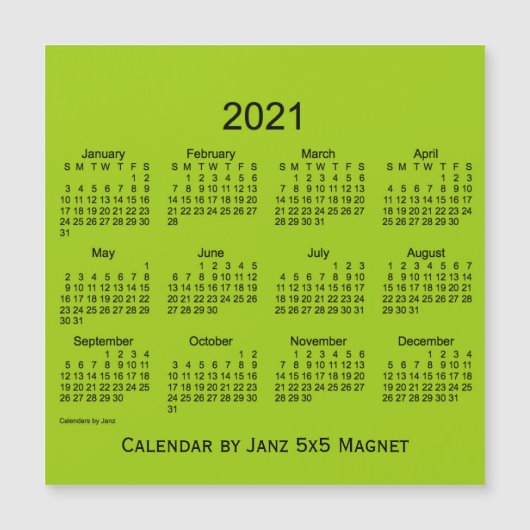 2021 Gele groene agenda van Janz 5x5 Magnet (Voorkant)