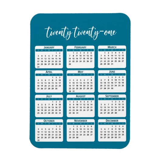 2021 Hele Jaar Agenda Script Magneet (Verticaal)