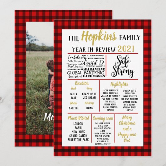 2021 Jaar in de review, Familie Evenementen Kerstr Feestdagenkaart (Voorkant / Achterkant)