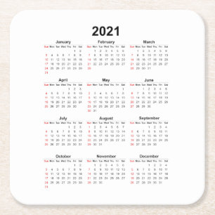 2021 Jaar Maandelijks Kalender Kartonnen Onderzetters