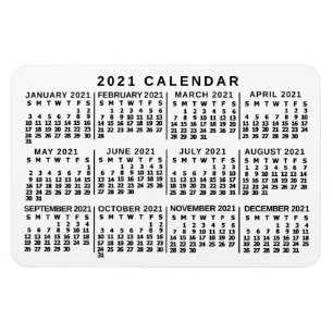 2021 Jaar Maandelijkse Kalender Klassieke Wit en Z Magneet