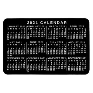 2021 jaar Maandelijkse kalender Klassieke zwart-wi Magneet