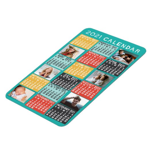 2021 Jaar Maandelijkse Kalender Moderne Foto Colla Magneet (Linkerzijde)