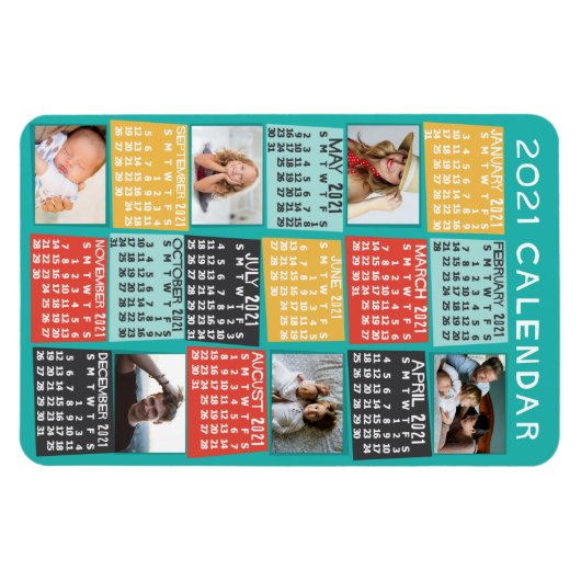 2021 Jaar Maandelijkse Kalender Moderne Foto Colla Magneet (Horizontaal)