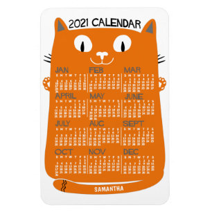 2021 Jaar Maandelijkse kalender Oranje Kat uit de  Magneet