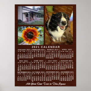 2021 Jaar Maandkalender Hout Aangepast 3 Foto's Poster