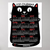 2021 Jaar Maandkalender Mid-Century Zwarte Kat Poster (Voorkant)