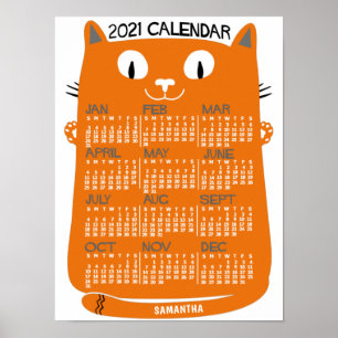 2021 Jaar Maandkalender Midden-Eeuwse Oranje Kat Poster
