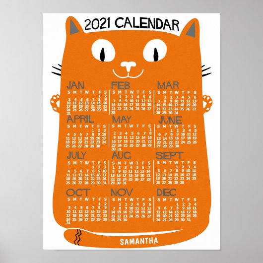 2021 Jaar Maandkalender Midden-Eeuwse Oranje Kat Poster (Voorkant)