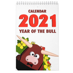 2021 Jaar van de Bull Funny Longhorn Cartoon Humor Kalender