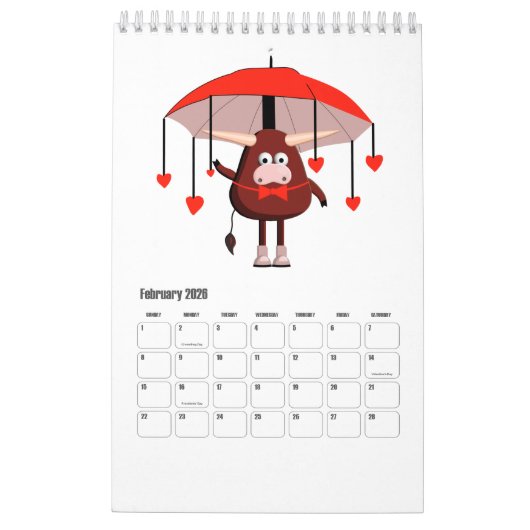 2021 Jaar van de Bull Funny Longhorn Cartoon Humor Kalender (Feb 2026)