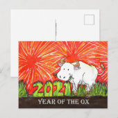 2021 Jaar van de Os ansichtkaart Briefkaart (Voorkant / Achterkant)