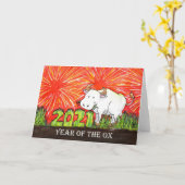 2021 Jaar van de os wenskaart Kaart (Gele Bloem)