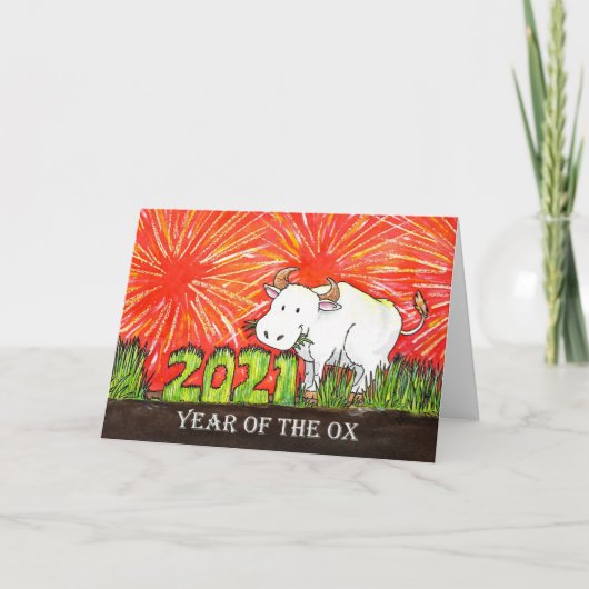 2021 Jaar van de os wenskaart Kaart (Voorkant)