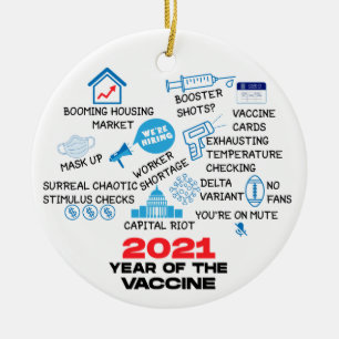 2021 Jaar van het gevaccineerde grappige kerstfees Keramisch Ornament