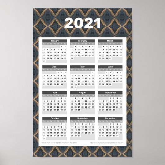 2021 Jaar Wandkalender - Elegante Donker Poster (Voorkant)