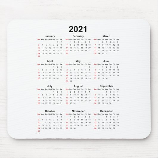 2021 jaarkalender Basic Muismat (Voorkant)