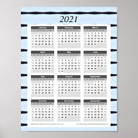 2021 Jaarkalender: Blauw met Zwarte Lijnen Poster (Voorkant)