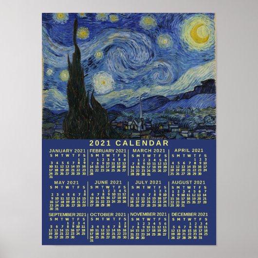 2021 Jaarkalender Sterrennacht of Voeg uw foto toe Poster (Voorkant)