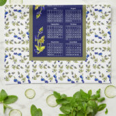 2021 Kalender Blauwbessen Stemmed Leaves Border Theedoek (Gevouwen)