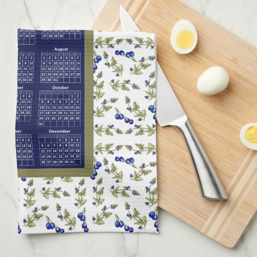 2021 Kalender Blauwbessen Stemmed Leaves Border Theedoek (Quarter Fold)