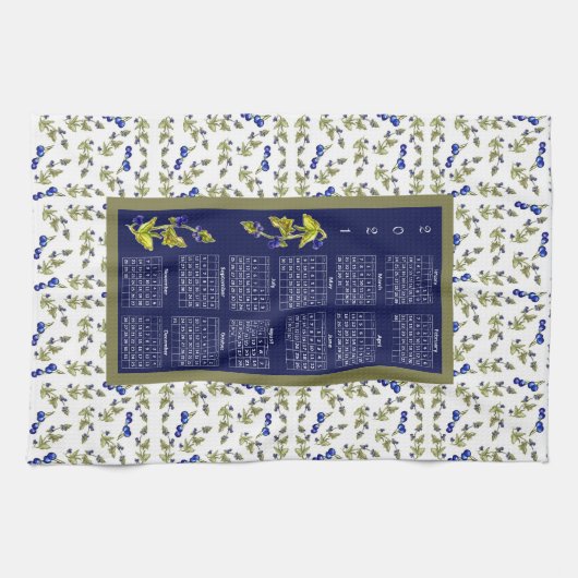 2021 Kalender Blauwbessen Stemmed Leaves Border Theedoek (Horizontaal)