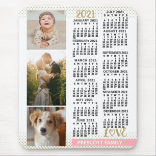 2021 Kalender Blush Pink Gold Family Photo Collage Muismat