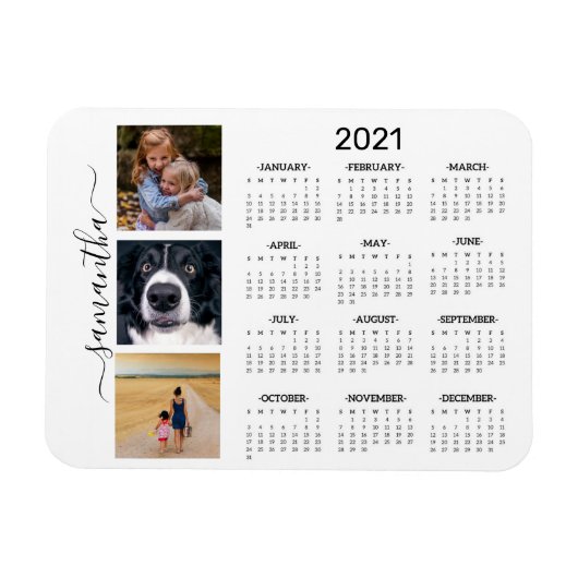 2021 Kalender Foto Monogram Handgeschreven Hele Ja Magneet (Horizontaal)