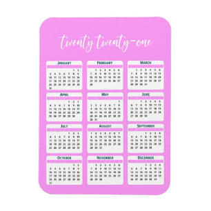 2021 Kalender voor het hele jaar Script Magneet