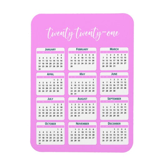 2021 Kalender voor het hele jaar Script Magneet (Verticaal)