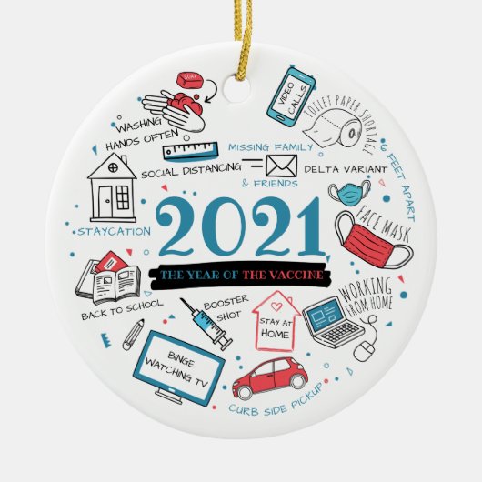 2021 Kerstgevaccineerd Vakantie jaar herdenking Keramisch Ornament (Voorkant)
