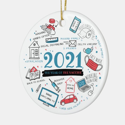 2021 Kerstgevaccineerd Vakantie jaar herdenking Keramisch Ornament (Links)