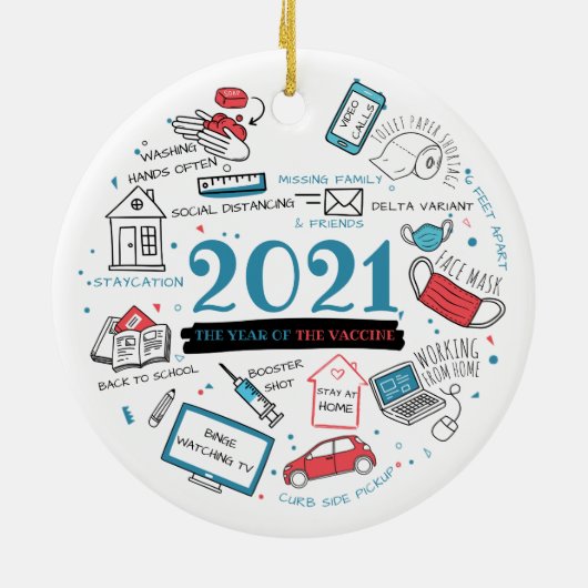 2021 Kerstgevaccineerd Vakantie jaar herdenking Keramisch Ornament (Achterkant)