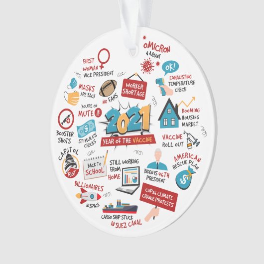 2021 Kerstpandemisch vaccin jaaroverzicht Ornament (voorkant)