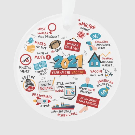 2021 Kerstpandemisch vaccin jaaroverzicht Ornament (voorkant)