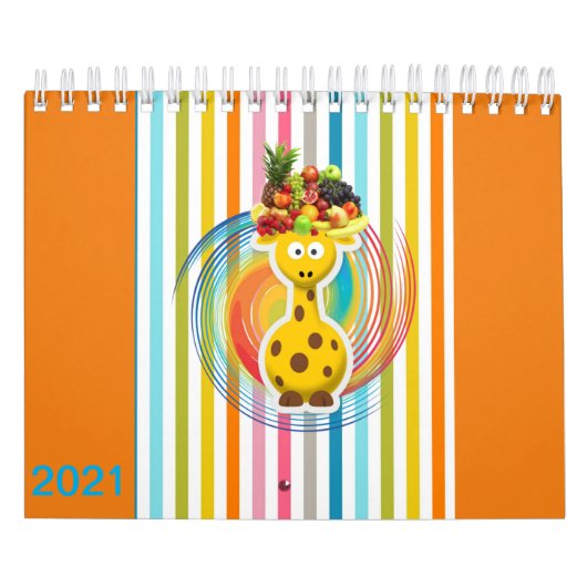 2021 Kinder agenda Giraffe Varkens, Koeien, paarde Kalender (Hoes)