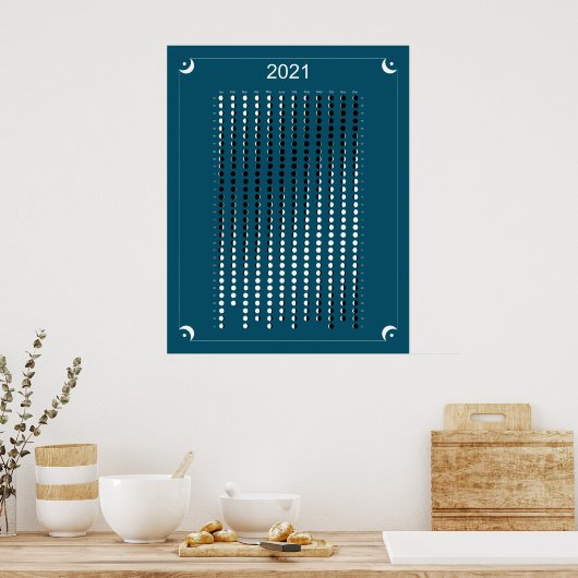 2021 - Maan Kalender Blauw Poster (Keuken)
