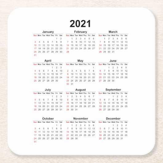 2021 Maandelijkse kalender Kartonnen Onderzetters (Voorkant)