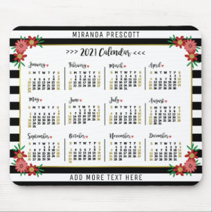 2021 Maandelijkse kalender   Preppy Floral Stripes Muismat