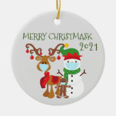 2021 Merry Christmask Reindeer Quarantine Keramisch Ornament (Voorkant)