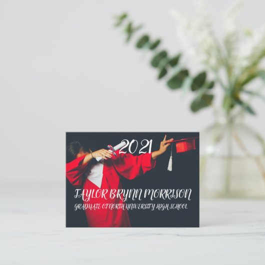 2021 Minimalistisch zwart-wit Afstuderen I Informatiekaartje (Staand voorkant)