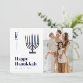 2021 Minimalistische Menorah Candle Hanukkah Foto Feestdagenkaart (Staand voorkant)
